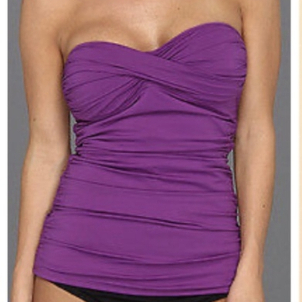 $98 TOMMY BAHAMA ruched Tankini Top XS Strapless Removeable Halter Neck Swimwear